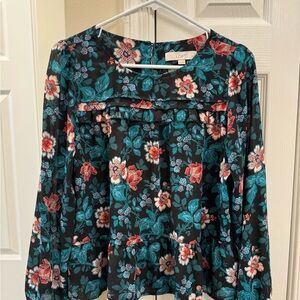 LOFT Blue Boxy Blouse with Bib Collar